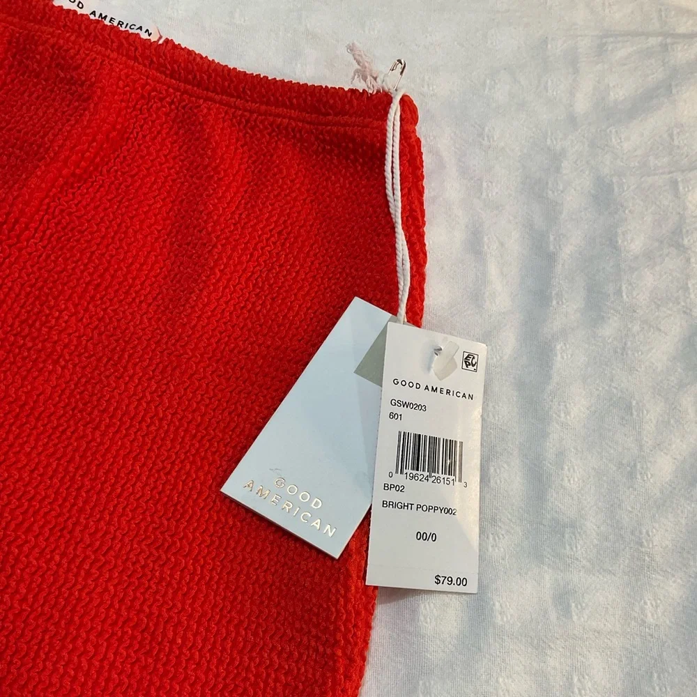 NEW! Good American Always Fits Bright Poppy Stretchy Textured Mini Skirt Size 0